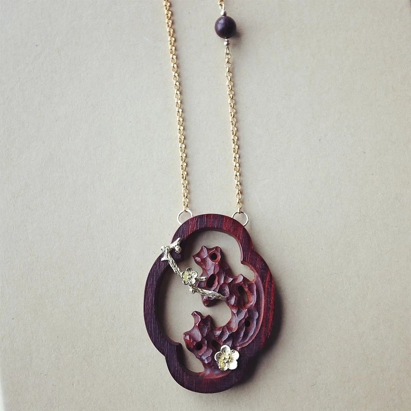 Handmade Layers Wood Plum Flower Strand Long Necklace for Women Handmade Layers Wood Plum Flower Strand Long Necklace for Women